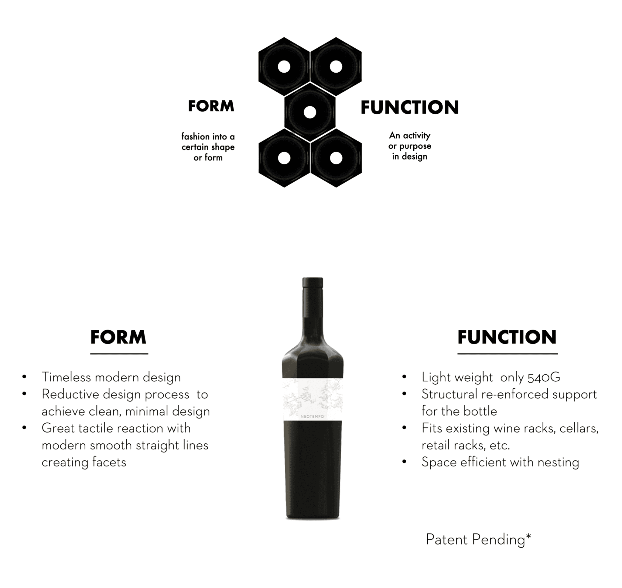 Form and Function description of the hexagon shaped bottles