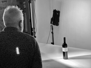 Neotempo wine bottle set up for photographing